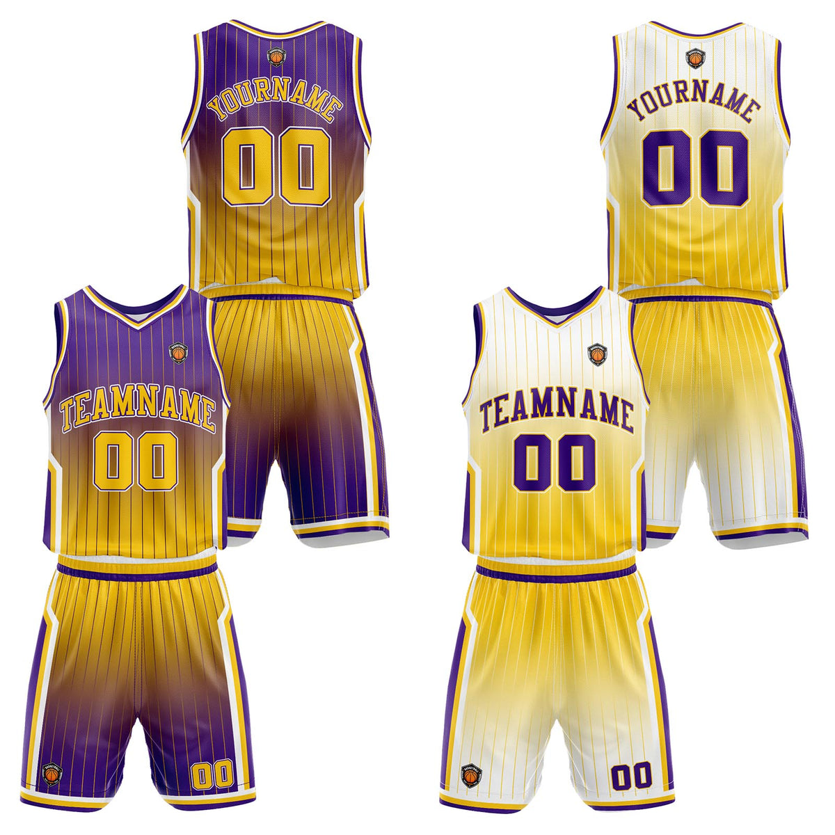 Benutzerdefinierte Lila Gelb Reversible Basketball Jersey Personalisierte Name Nummernlogo drucken