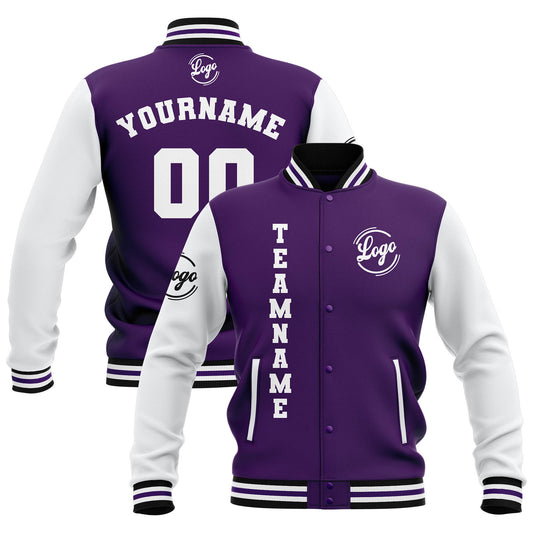 Benutzerdefiniert Lila Weiß Schwarz Wasserdichte Varsity Jacken Personalisiert genäht Name Nummer Logo zu Letterman Jacken