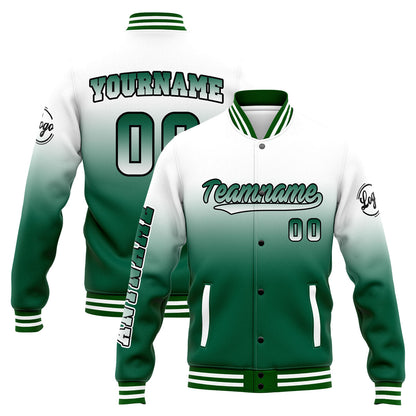 Benutzerdefinierte Verlauf Varsity-Jacke. Letterman-Jacke Weiß Grün