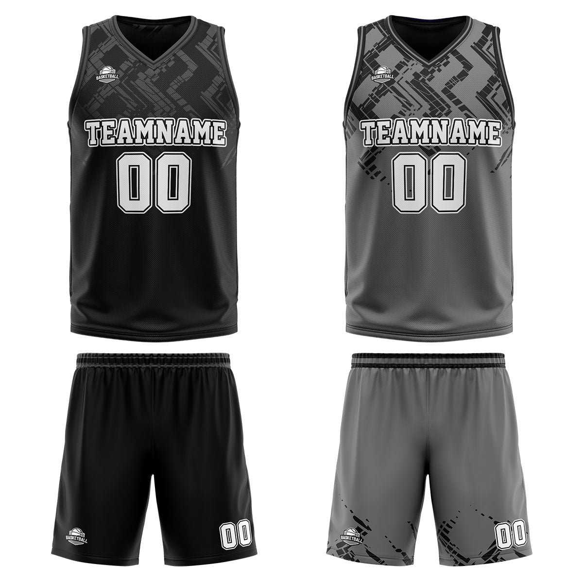 Benutzerdefinierte Schwarz Grau Reversible Basketball Jersey Personalisierte Print Name Nummer Logo