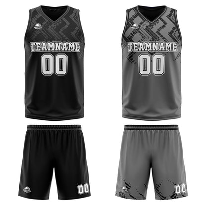 Benutzerdefinierte Schwarz Grau Reversible Basketball Jersey Personalisierte Print Name Nummer Logo