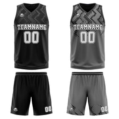 Benutzerdefinierte Schwarz Grau Reversible Basketball Jersey Personalisierte Print Name Nummer Logo