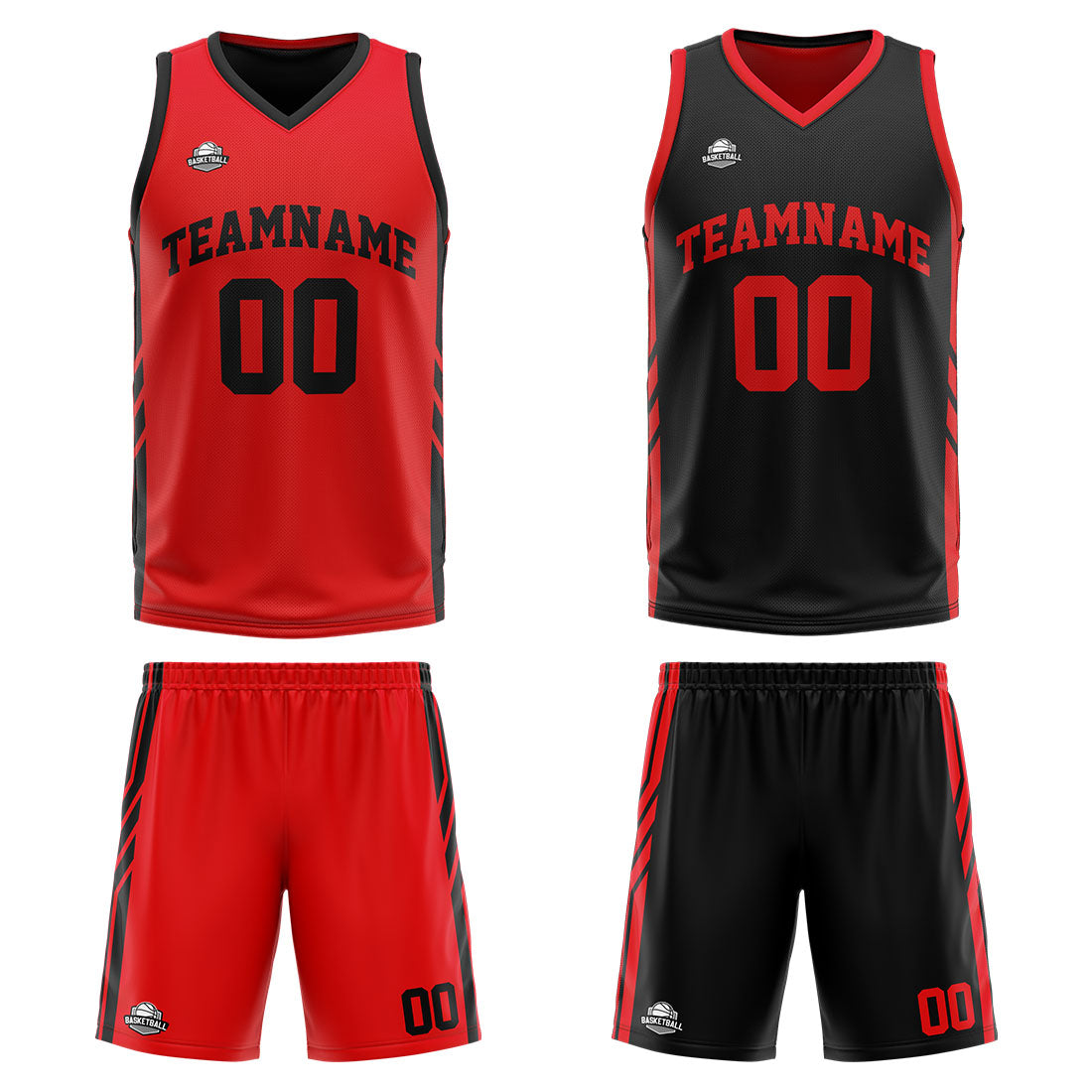 Benutzerdefinierte Reversible Basketball Jersey Personalisierte Print Name Nummer Logo Rot-Schwarz