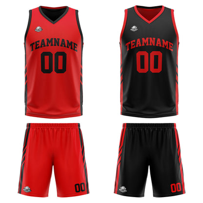 Benutzerdefinierte Reversible Basketball Jersey Personalisierte Print Name Nummer Logo Rot-Schwarz