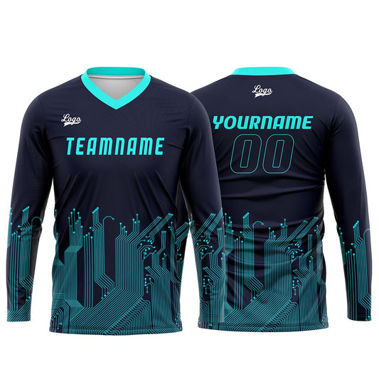 Kundenspezifisches Dunkelblau Cyan Basketball Fußball Schießen langes T-Shirt für Erwachsene und Kinder