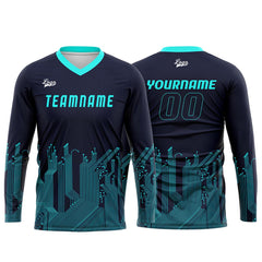 Kundenspezifisches Dunkelblau Cyan Basketball Fußball Schießen langes T-Shirt für Erwachsene und Kinder