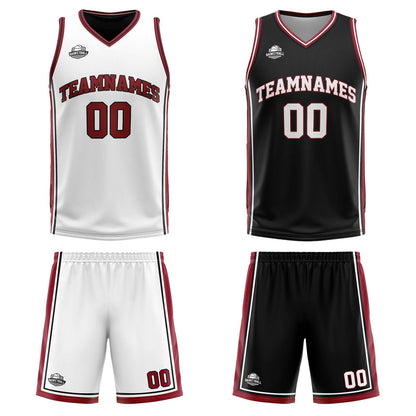 Benutzerdefinierte Weiß Schwarz Rot Reversible Basketball Jersey Personalisierte Print Name Nummer Logo