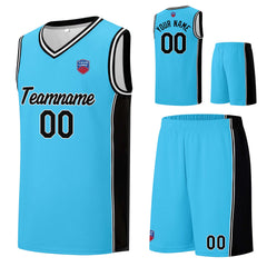 Individuelle Basketball-Jersey-Shorts für Männer und Frauen. Gestickter und gedruckter Name, Nummer und Logo Hellblau