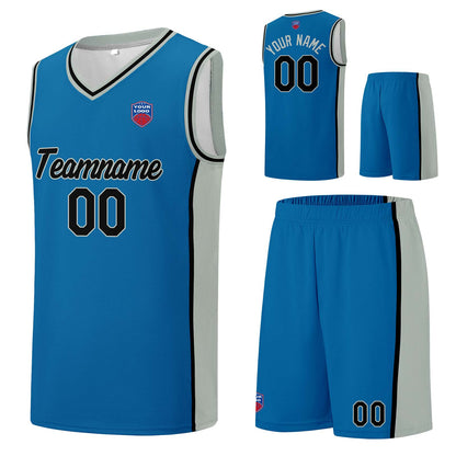 Individuelle Basketball-Jersey-Shorts für Männer und Frauen. Gestickter und gedruckter Name, Nummer und Logo Blau&Grau