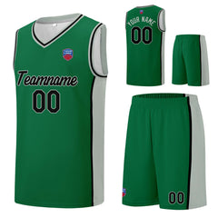 Individuelle Basketball-Jersey-Shorts für Männer und Frauen. Gestickter und gedruckter Name, Nummer und Logo Grün&Grau