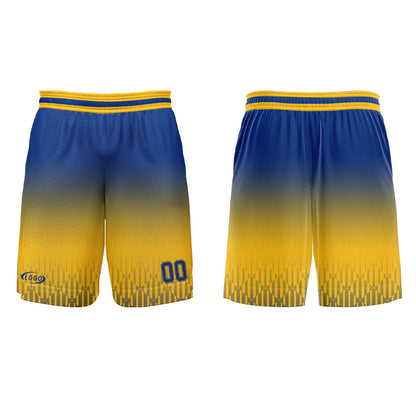 Benutzerdefinierter Gelb Blau Farbverlauf Basketball Jersey Uniform Anzug gedruckt Ihr Logo Name Nummer