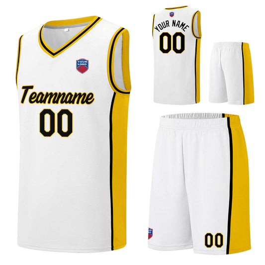 Individuelle Basketball-Jersey-Shorts für Männer und Frauen. Gestickter und gedruckter Name, Nummer und Logo Weiß