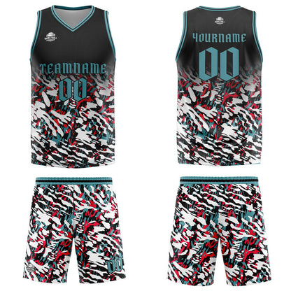 Benutzerdefinierter Schwarz Rot Grün Basketball Jersey Uniform Anzug gedruckt Ihr Logo Name Nummer