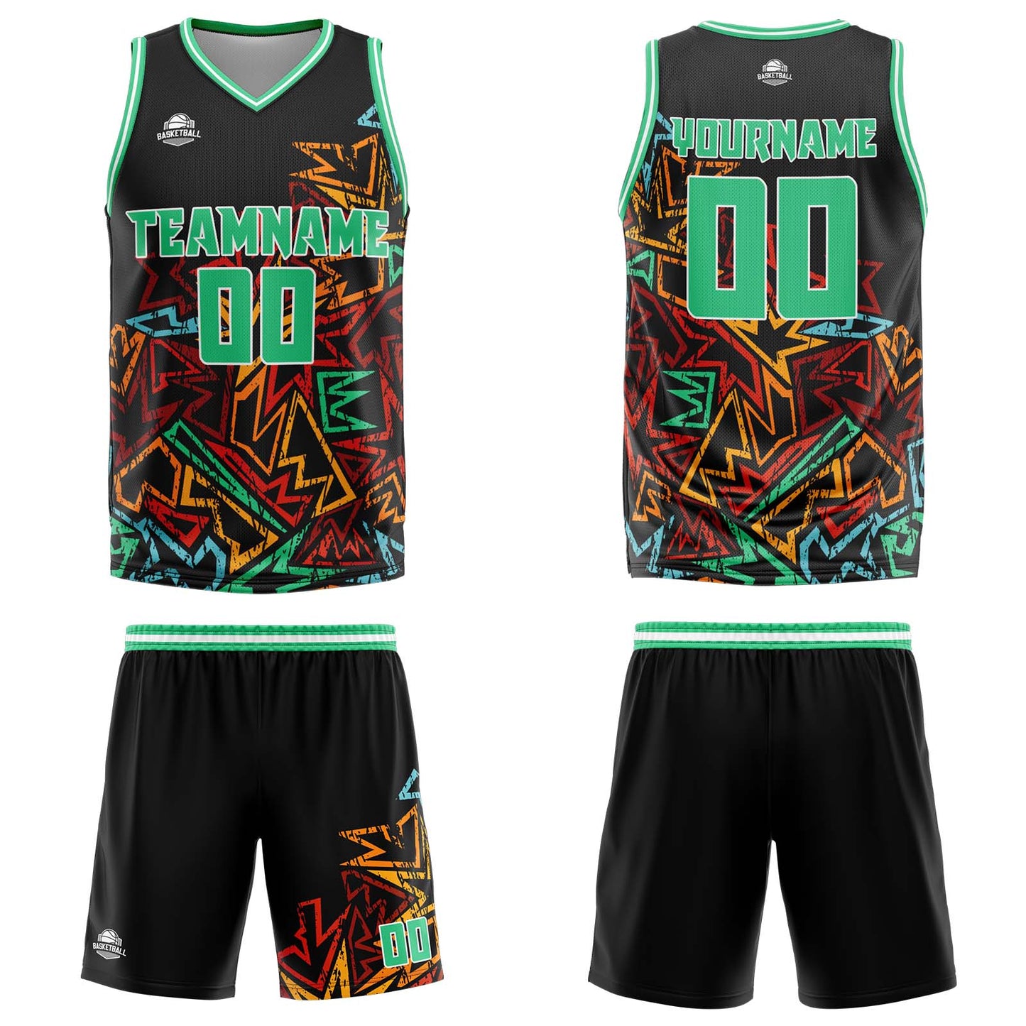 Benutzerdefinierter Grün Basketball Jersey Uniform Anzug gedruckt Ihr Logo Name Nummer