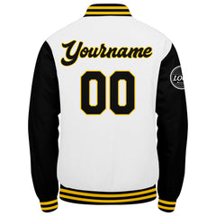 Benutzerdefinierte Verlauf Varsity-Jacke. Letterman-Jacke Schwarz Weiß Gelb