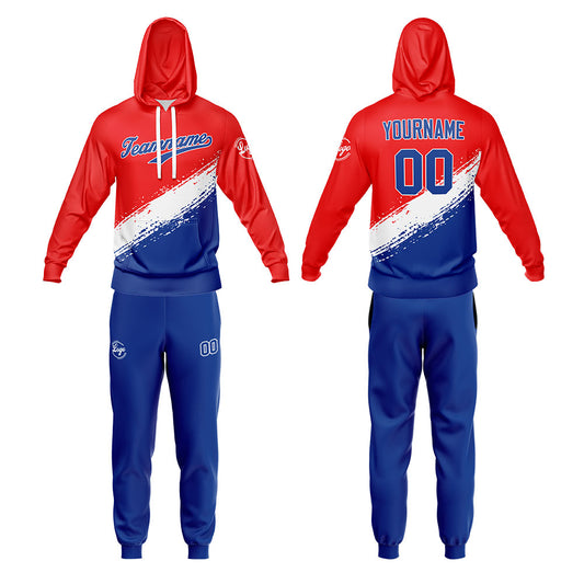 Benutzerdefiniert Rot Marine Tarnung Sport Jersey Satz Trainingsanzug Zur Seite fahren Kapuzenpullover Oberteile und Hose Satz Königlich