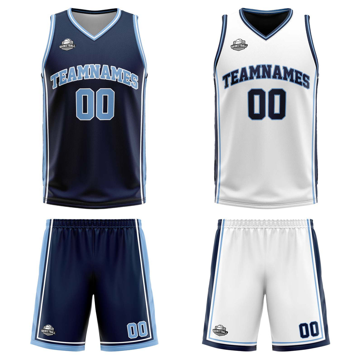 Benutzerdefinierte Marine Weiß Hellblau Reversible Basketball Jersey Personalisierte Print Name Nummer Logo