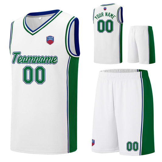 Individuelle Basketball-Jersey-Shorts für Männer und Frauen. Gestickter und gedruckter Name, Nummer und Logo Weiß