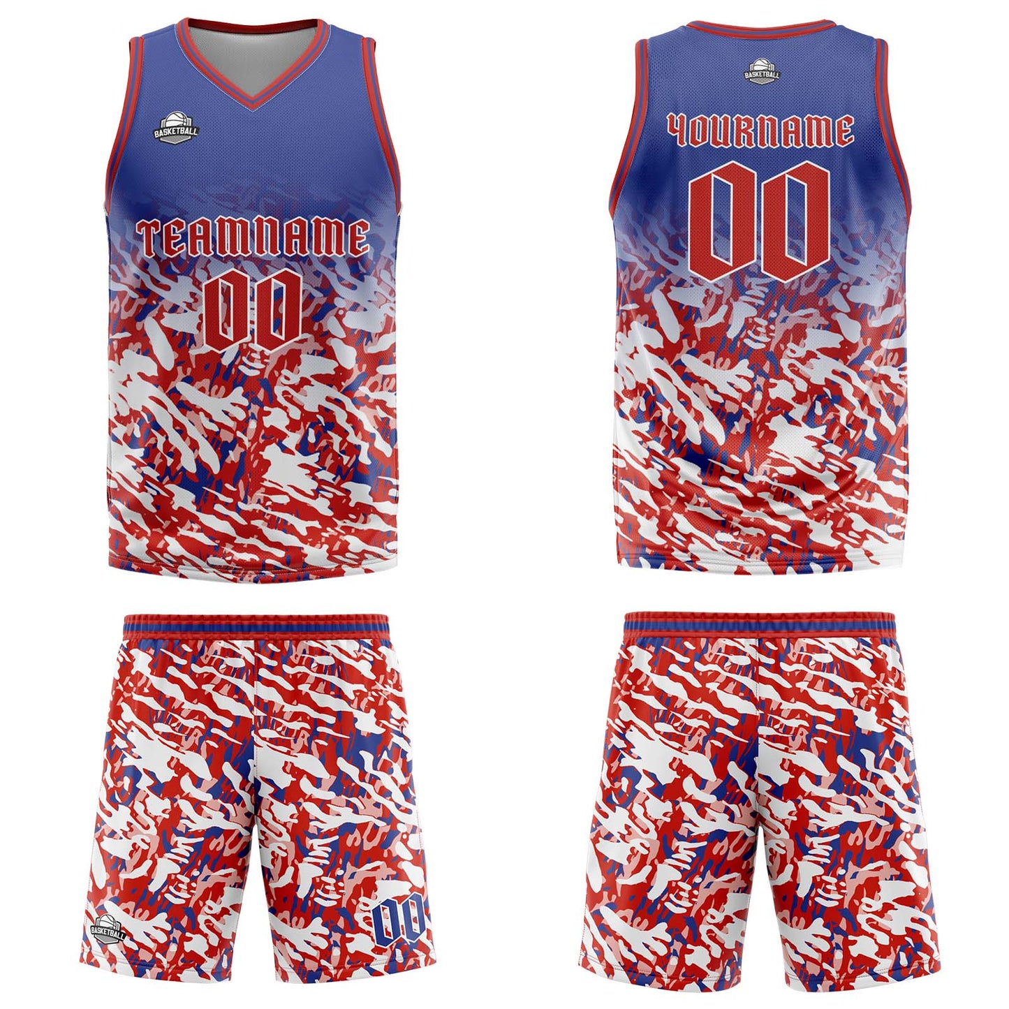 Benutzerdefinierter Blau Rot Weiß Basketball Jersey Uniform Anzug gedruckt Ihr Logo Name Nummer