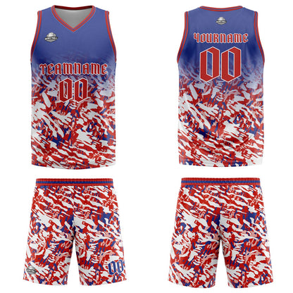 Benutzerdefinierter Blau Rot Weiß Basketball Jersey Uniform Anzug gedruckt Ihr Logo Name Nummer
