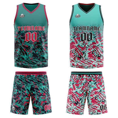 Benutzerdefinierte Grün Rot Reversible Basketball Jersey Personalisierte Print Name Nummer Logo