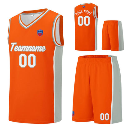 Individuelle Basketball-Jersey-Shorts für Männer und Frauen. Gestickter und gedruckter Name, Nummer und Logo Orange&Grau