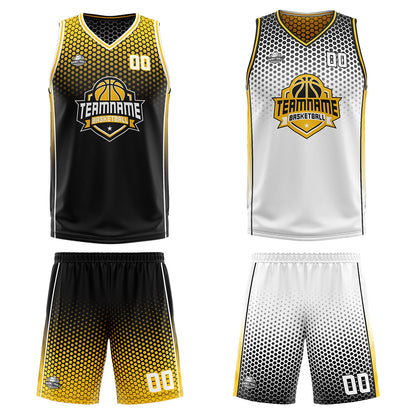 Benutzerdefinierte Schwarz Gelb Weiß Reversible Basketball Jersey Personalisierte Print Name Nummer Logo