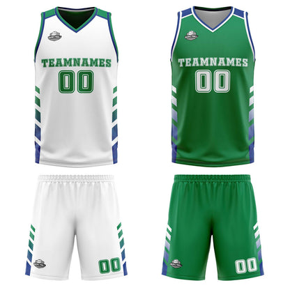 Benutzerdefinierte Weiß Grün Reversible Basketball Jersey Personalisierte Print Name Nummer Logo