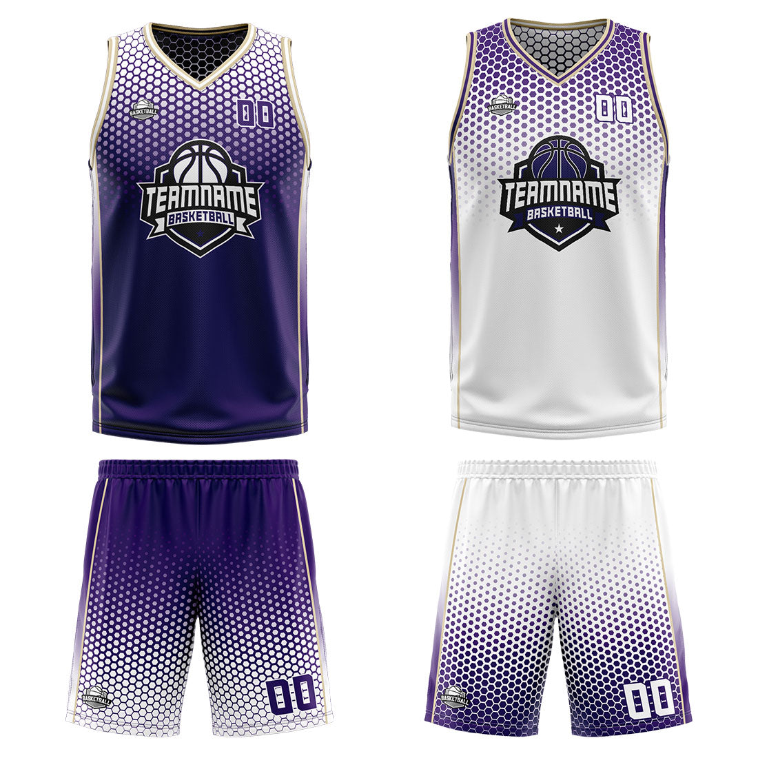 Benutzerdefinierte Lila Weiß Reversible Basketball Jersey Personalisierte Print Name Nummer Logo