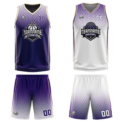 Benutzerdefinierte Lila Weiß Reversible Basketball Jersey Personalisierte Print Name Nummer Logo