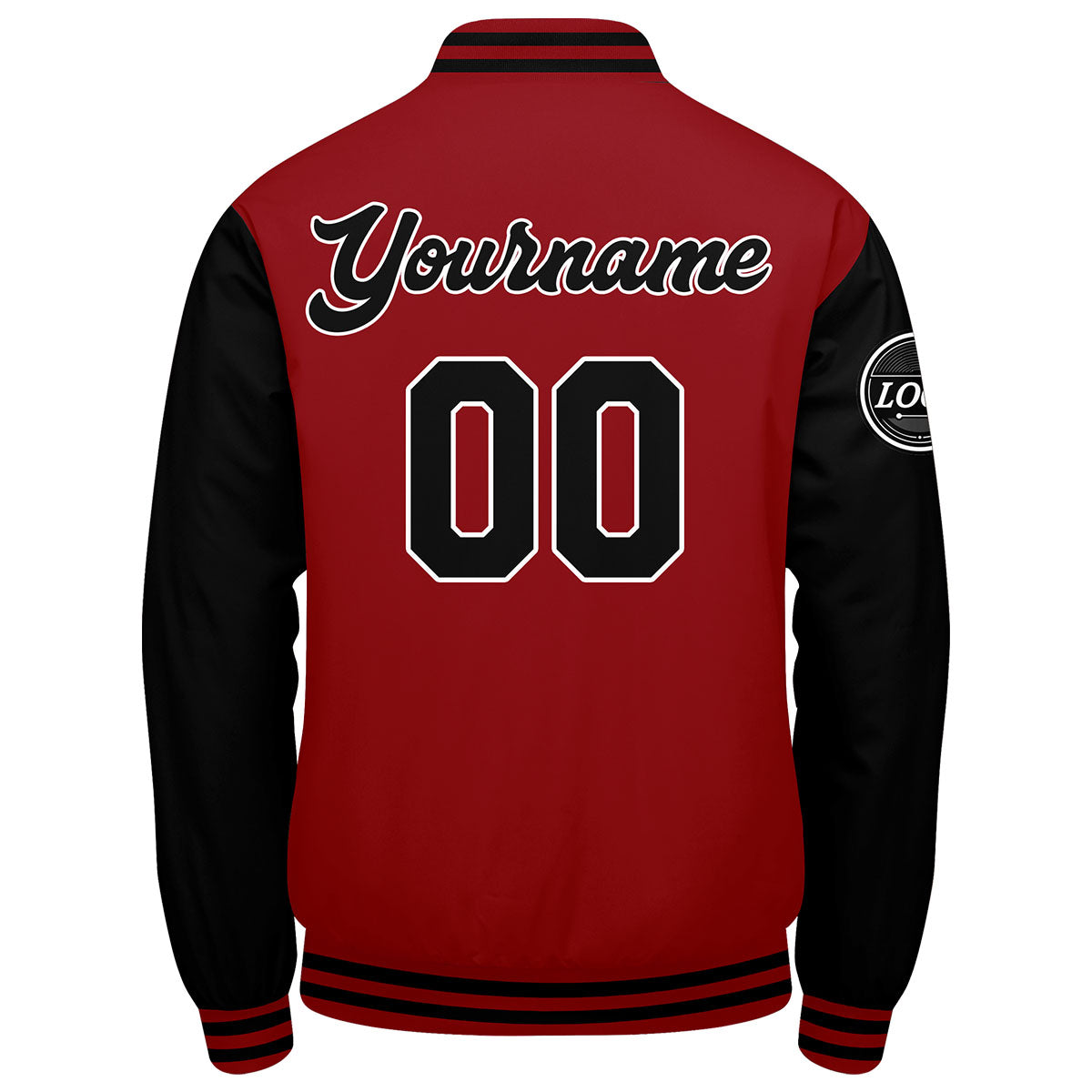 Benutzerdefinierte Verlauf Varsity-Jacke. Letterman-Jacke Rot Schwarz