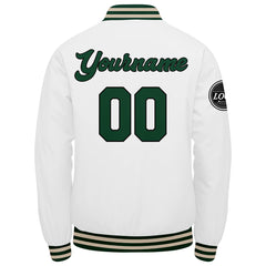 Benutzerdefinierte Verlauf Varsity-Jacke. Letterman-Jacke Drak Grün Weiß Creme