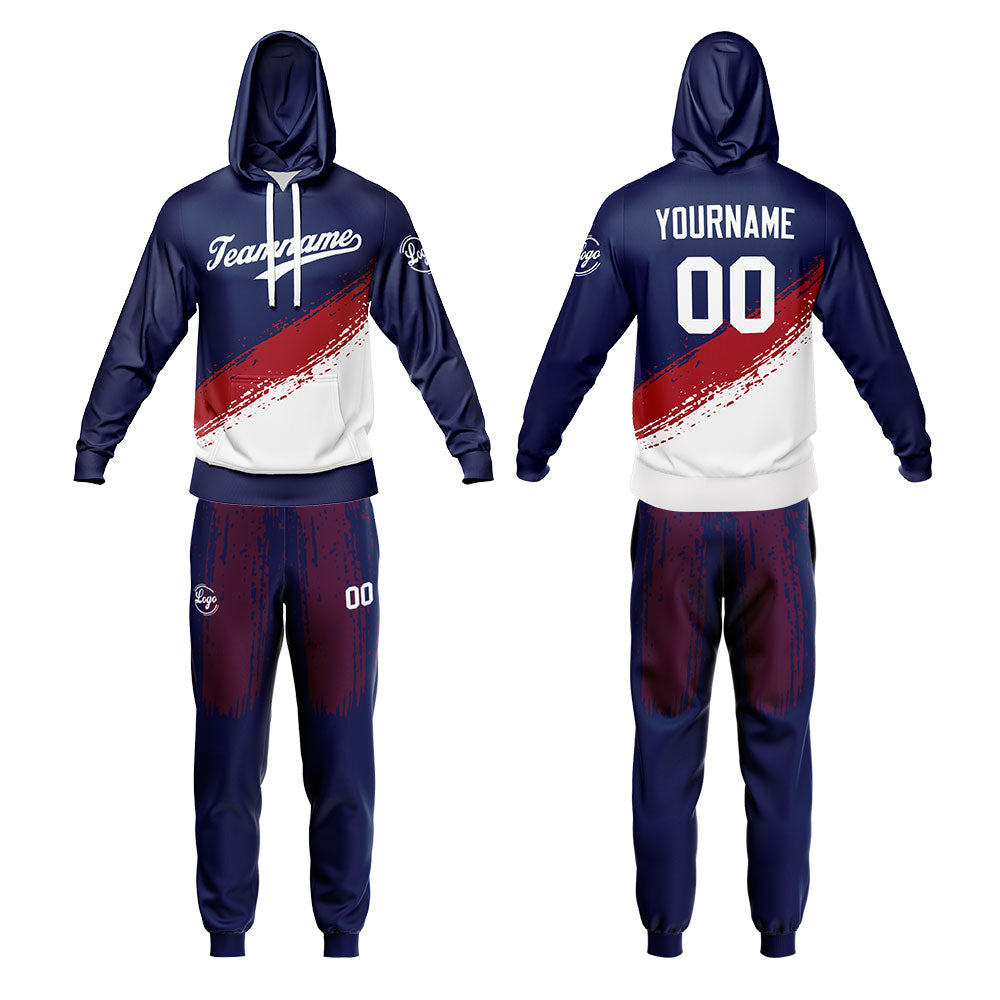 Benutzerdefiniert Marine Weiß Tarnung Sport Jersey Satz Trainingsanzug Zur Seite fahren Kapuzenpullover Oberteile und Hose Satz Königlich