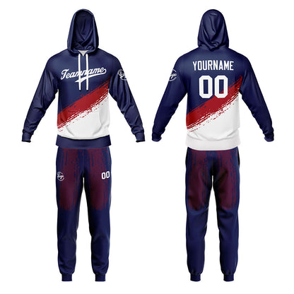 Benutzerdefiniert Marine Weiß Tarnung Sport Jersey Satz Trainingsanzug Zur Seite fahren Kapuzenpullover Oberteile und Hose Satz Königlich