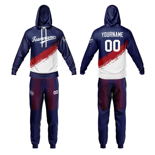 Benutzerdefiniert Marine Weiß Tarnung Sport Jersey Satz Trainingsanzug Zur Seite fahren Kapuzenpullover Oberteile und Hose Satz Königlich