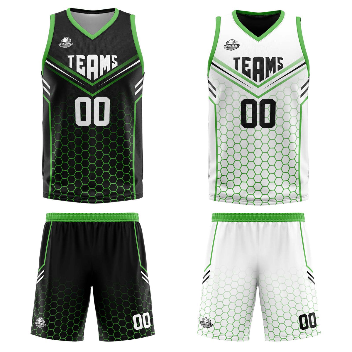 Benutzerdefinierte Schwarz Grün Reversible Basketball Jersey Personalisierte Print Name Nummer Logo