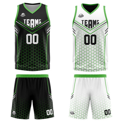 Benutzerdefinierte Schwarz Grün Reversible Basketball Jersey Personalisierte Print Name Nummer Logo