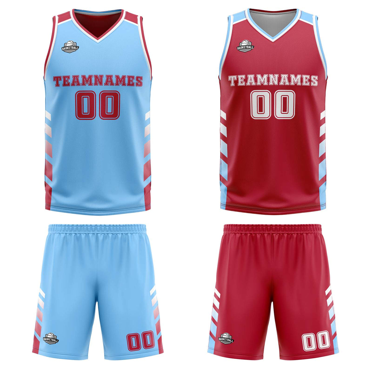 Benutzerdefinierte Hellblau Weiß Reversible Basketball Jersey Personalisierte Print Name Nummer Logo