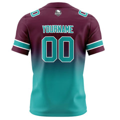 Benutzerdefinierte Burgunderrot Türkis Gradient Fußball Trikots Personalisierter Name Nummer Logo