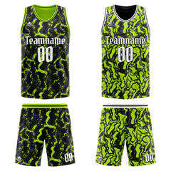 Benutzerdefinierte Reversible Basketball Jersey Personalisierte Print Name Nummer Logo Schwarz&Neon Grün