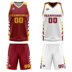 Benutzerdefinierte Burgund Weiß Gelb Reversible Basketball Jersey Personalisierte Print Name Nummer Logo