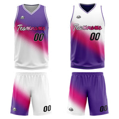 Benutzerdefinierte Reversible Basketball Jersey Personalisierte Print Name Nummer Logo Weiß-heißes Rosa-Lila