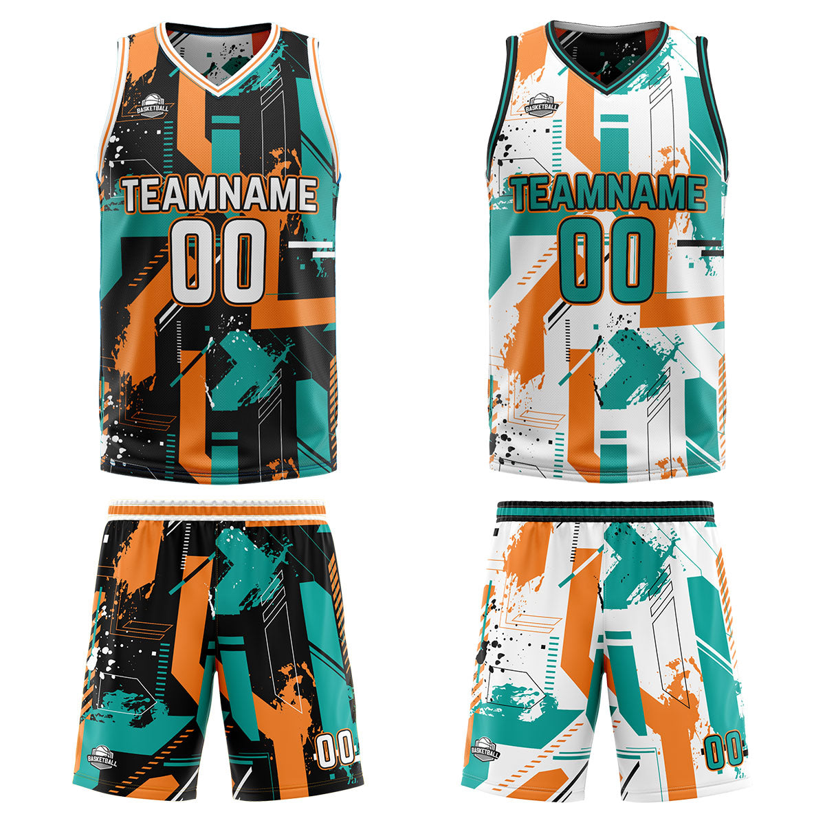 Benutzerdefinierte Aqua Orange Reversible Basketball Jersey Personalisierte Print Name Nummer Logo