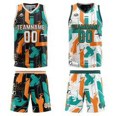 Benutzerdefinierte Aqua Orange Reversible Basketball Jersey Personalisierte Print Name Nummer Logo