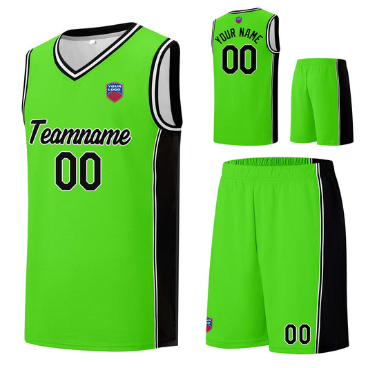 Individuelle Basketball-Jersey-Shorts für Männer und Frauen. Gestickter und gedruckter Name, Nummer und Logo Neongrün