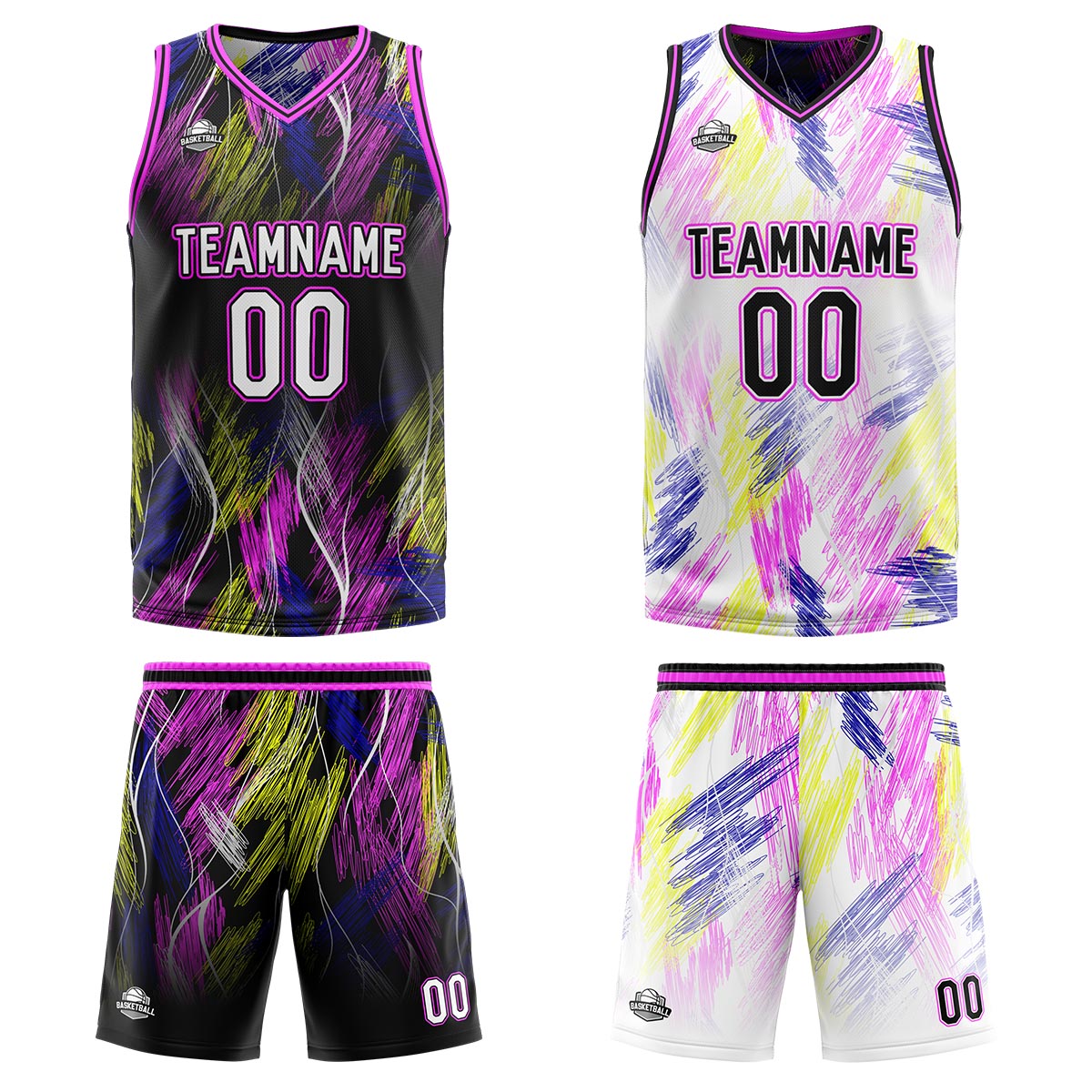 Benutzerdefinierte schwarz rosa Reversible Basketball Jersey Personalisierte Print Name Nummer Logo