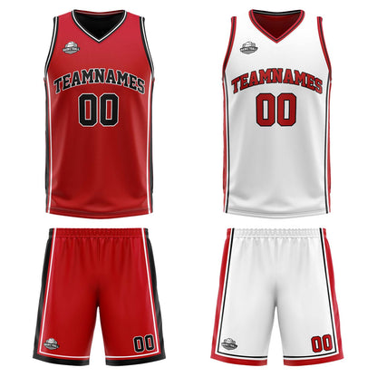 Benutzerdefinierte Rot Weiß Schwarz Reversible Basketball Jersey Personalisierte Print Name Nummer Logo