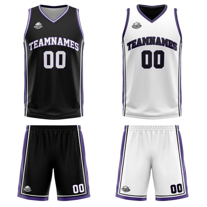 Benutzerdefinierte Schwarz Weiß Lila Reversible Basketball Jersey Personalisierte Print Name Nummer Logo