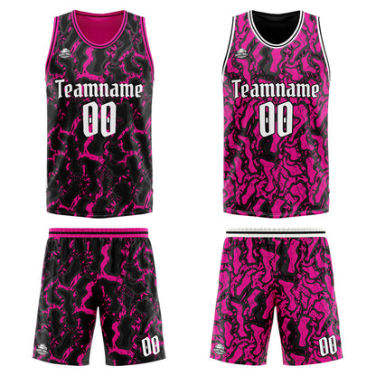 Benutzerdefinierte Reversible Basketball Jersey Personalisierte Print Name Nummer Logo Schwarz&Pink