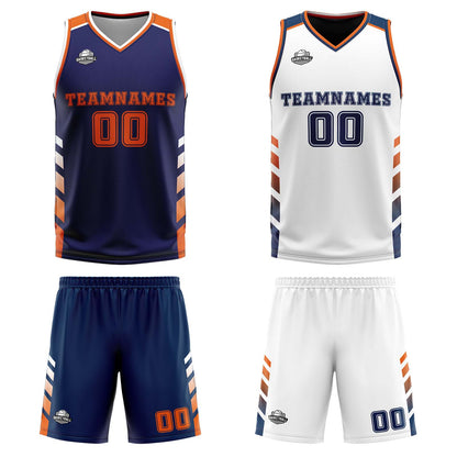 Benutzerdefinierte Marine Weiß Orange Reversible Basketball Jersey Personalisierte Print Name Nummer Logo